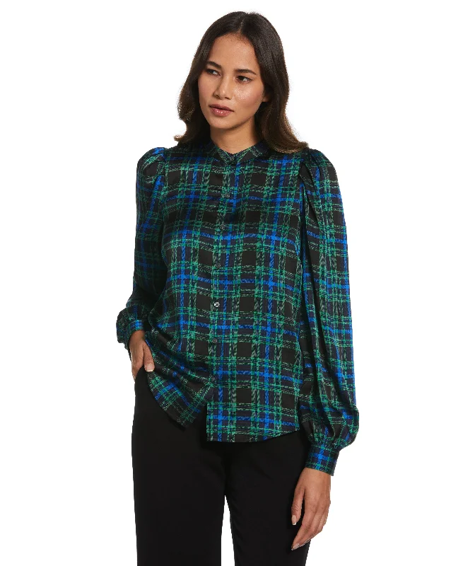 Transitional women's topsPetite Plaid Print Blouse