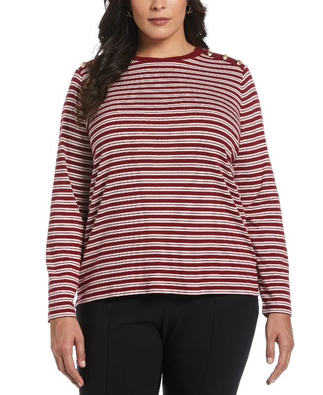 Travel women's topsPlus Size Candy Stripe Button Detail Top