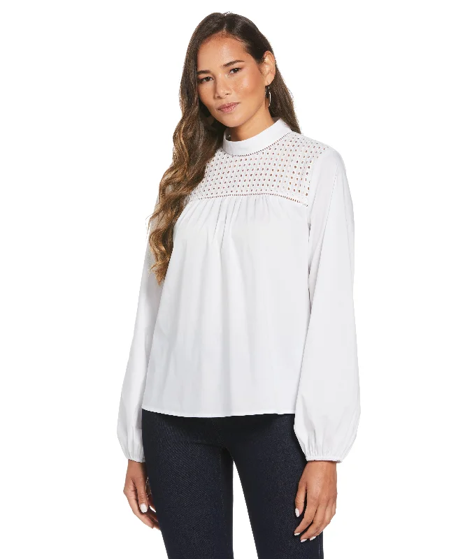 Tunic-style women's topsPoplin Lace Mix Blouse