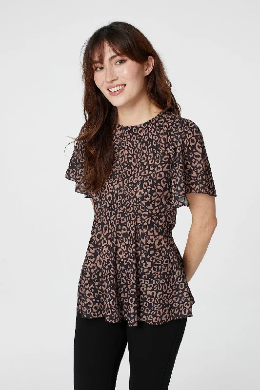 Wrap women's topsAnimal Print Peplum Blouse