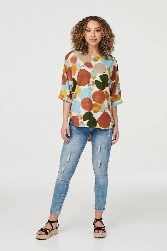 Sheer women's topsPolka Dot Print Oversized Blouse