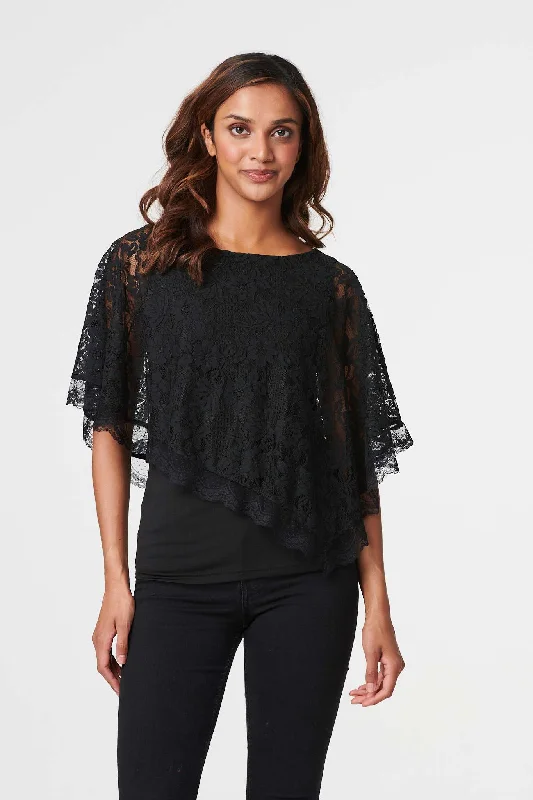 High-low hem women's topsLace Overlay 1/2 Sleeve Top