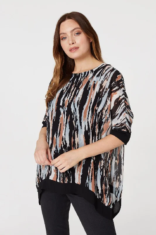 Button-down women's topsPrinted 1/2 Sleeve Blouse Top