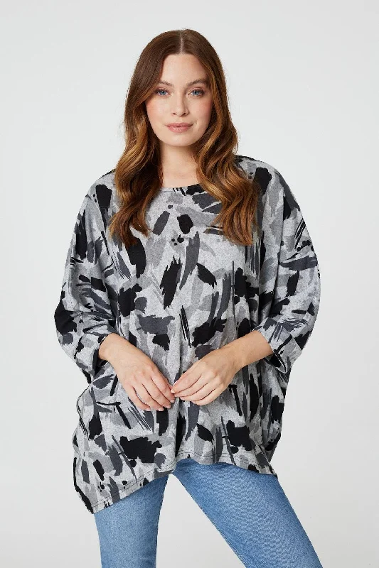 Cropped women's topsBrushstroke Print Oversized Top