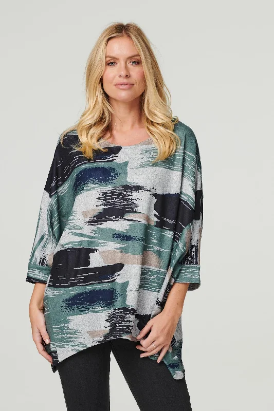 Racerback women's topsBrushstroke Print Oversized Top