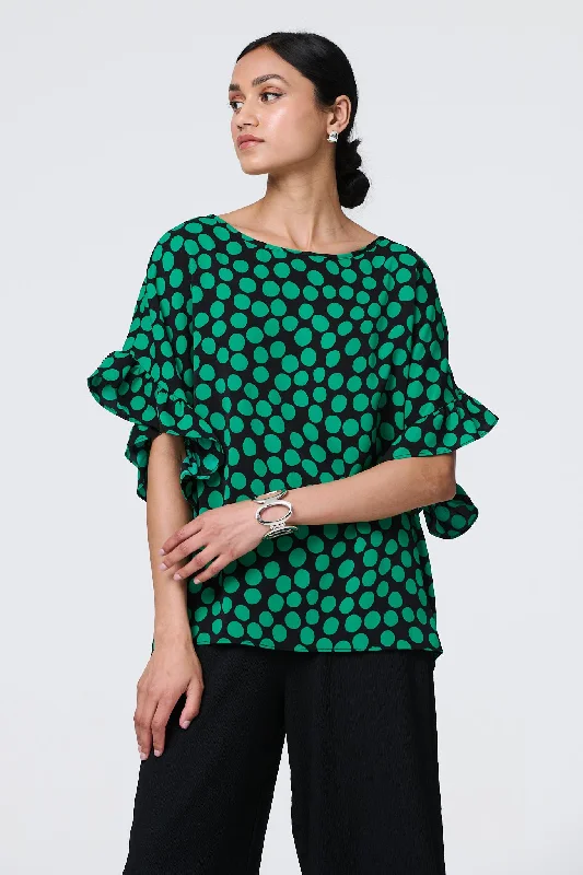 Easy-care women's topsPolka Dot Frilled 1/2 Sleeve Blouse