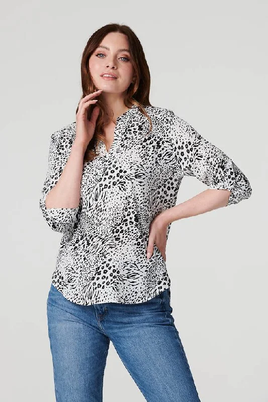 Summer women's topsAnimal Print Curve Hem Blouse