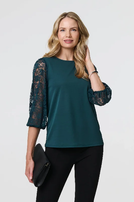 Maternity women's topsFloral Lace 3/4 Sleeve Blouse