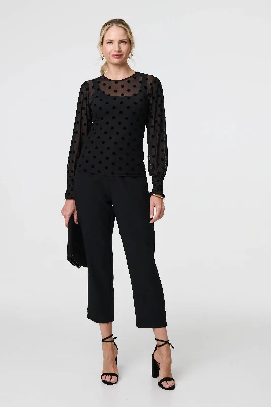 Tall women's topsPolka Dot Sheer Mesh Puff Sleeve Blouse