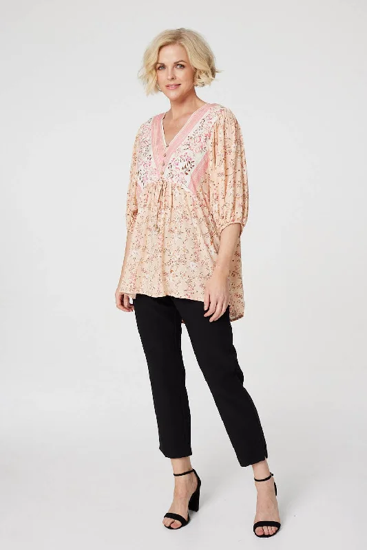 Leather-look women's topsFloral Oversized Blouse Top