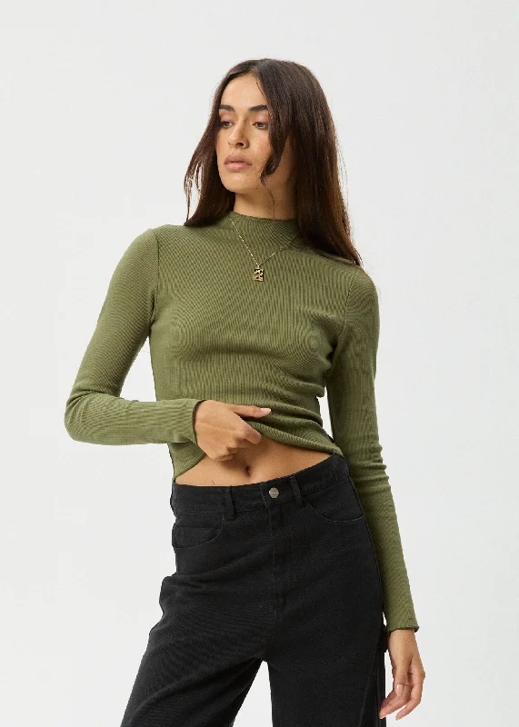 Sustainable women's topsAFENDS Womens Iconic - Long Sleeve Rib Top - Military