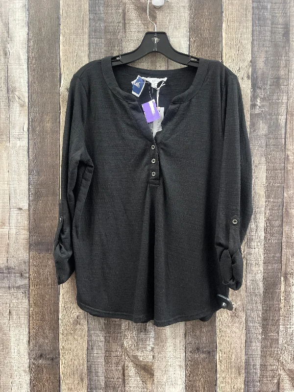 Petite women's topsBlack Top Long Sleeve Jane And Delancey, Size M