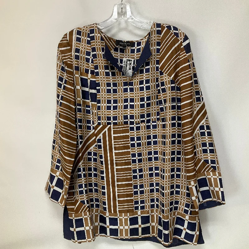 Wrap women's topsBlue & Brown Top Long Sleeve Lafayette 148, Size L