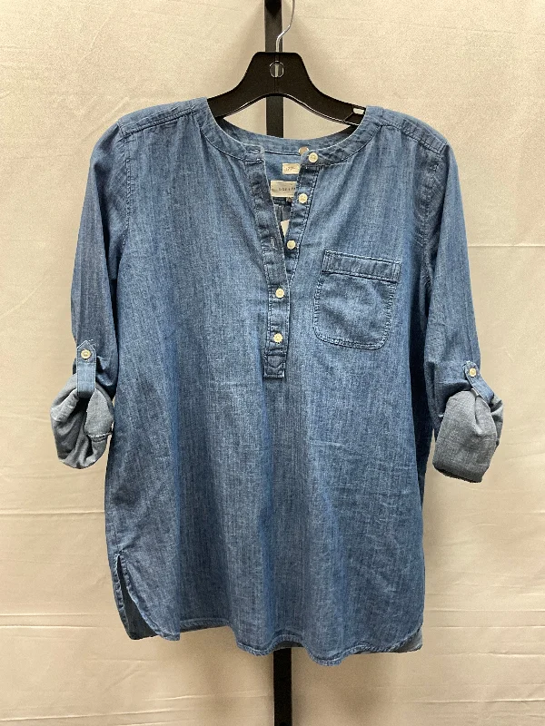 Leather-look women's topsBlue Denim Top Long Sleeve Loft, Size Xs