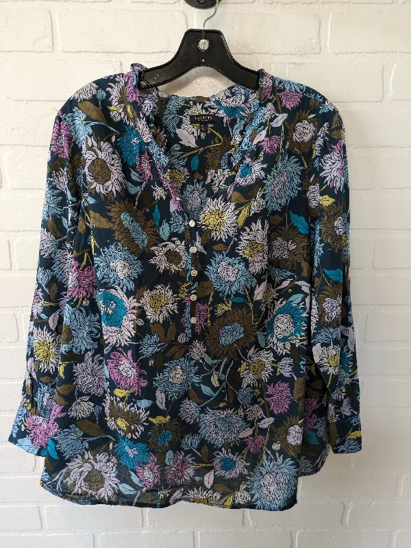 Geometric print women's topsBlue Top Long Sleeve Talbots, Size 2x