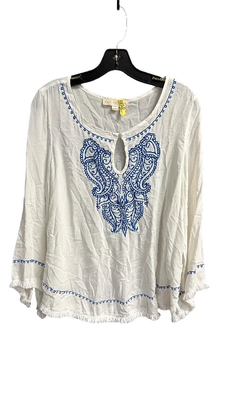 Off-the-shoulder women's topsBlue & White Top Long Sleeve Lovestitch, Size S