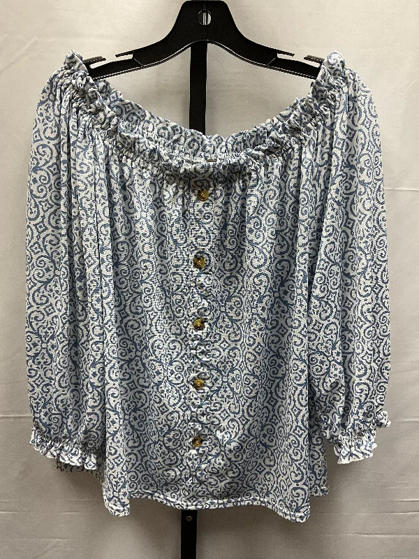 Crew neck women's topsBlue & White Top Long Sleeve Melloday, Size Xl