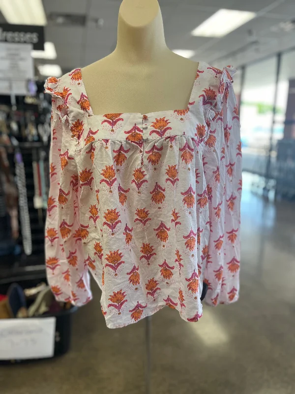 V-neck women's topsFloral Print Top Long Sleeve J. Crew, Size Xl