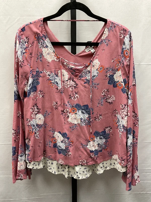 Leather-look women's topsFloral Print Top Long Sleeve Jane And Delancey, Size M