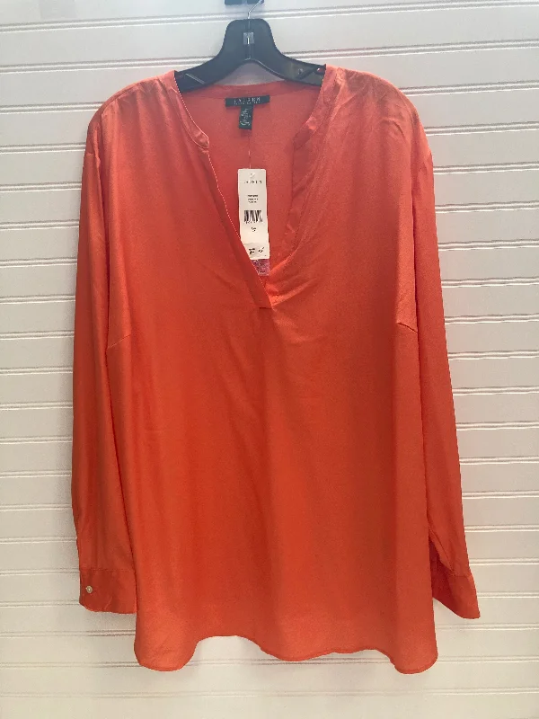 Lace women's topsOrange Top Long Sleeve Lauren By Ralph Lauren, Size 2x