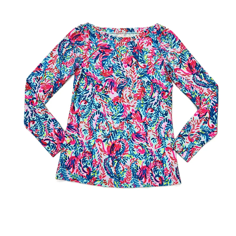 Travel women's topsPink Blue Top Long Sleeve Designer By Lilly Pulitzer, Size: S